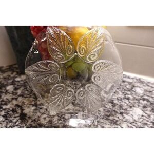 VTG Anchor Hocking Clear Glass Floral Leaf Design Candy Nut Trinket Dish‎ Bowl